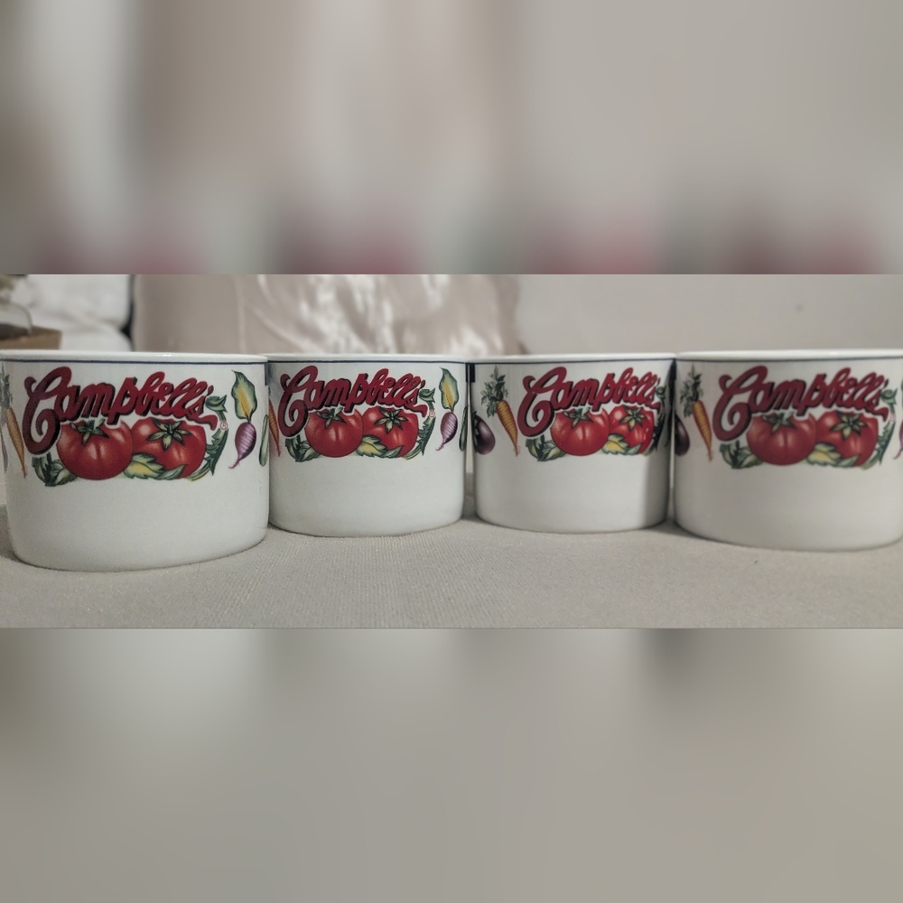 VINTAGE LOT 4 CAMPBELL'S CHECKERED VEGETABLE TOMATO SOUP STEW MUG CUP 1997